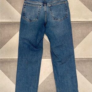 TOPSHOP High Waist - Raw Hem Crop Straight Leg distressed Jeans (Size 26)